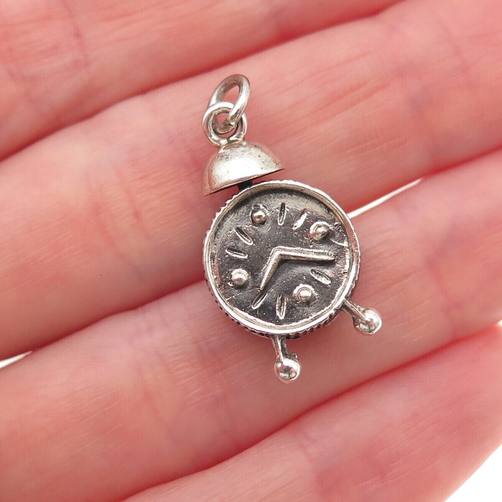 Danecraft 925 Sterling Silver Antique Art Deco Alarm Clock 3D Mini Charm Pendant